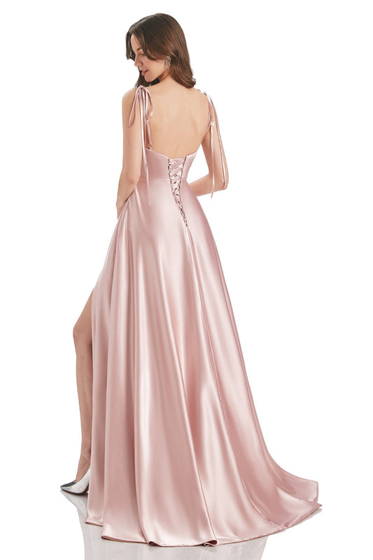 Fuchsia A-Line Bateau Long Prom Dress With Slit