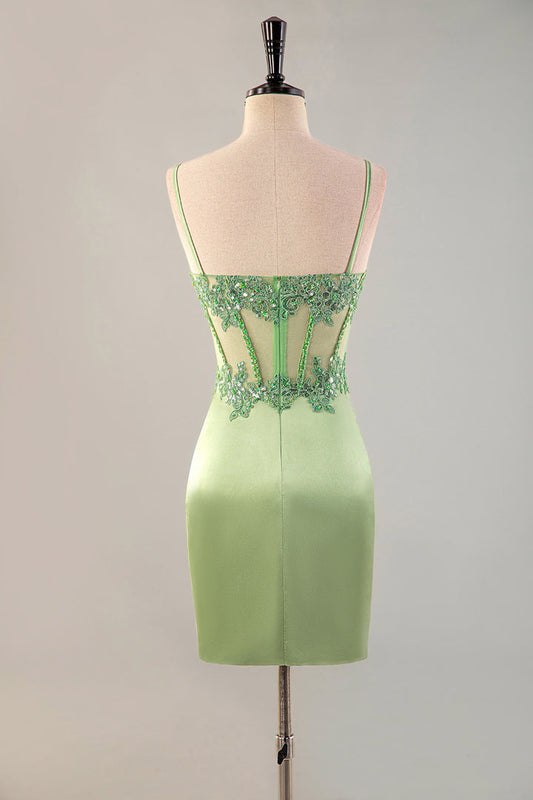 Green Mermaid Corset Bodice Short Homecoming Dress with Beaded