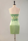 Green Mermaid Corset Bodice Short Homecoming Dress with Beaded