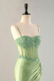 Green Mermaid Corset Bodice Short Homecoming Dress with Beaded