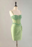 Green Mermaid Corset Bodice Short Homecoming Dress with Beaded