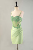 Green Mermaid Corset Bodice Short Homecoming Dress with Beaded