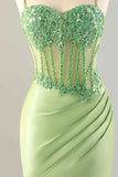 Green Mermaid Corset Bodice Short Homecoming Dress with Beaded