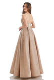 Champagne A-Line V-Neck Long Bridesmaid Dress