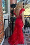 Gorgeous Mermaid Sweetheart Red Corset Prom Dress with Appliques