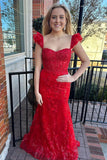 Gorgeous Mermaid Sweetheart Red Corset Prom Dress with Appliques