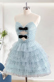 Blue A-Line Sweetheart Short Homecoming Dress With Ruffles