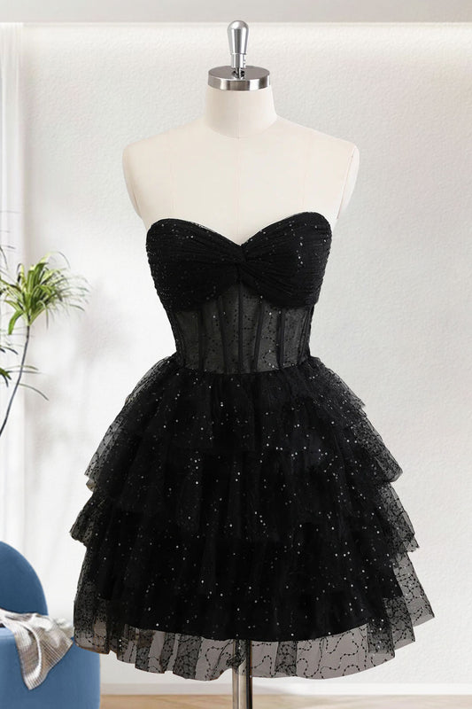 Black A-Line Sweetheart Short Corset Homecoming Dress