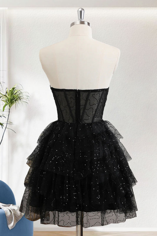 Black A-Line Sweetheart Short Corset Homecoming Dress