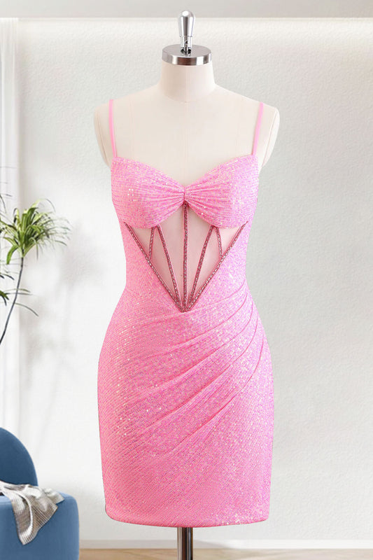 Pink Bodycon Spaghetti Straps Short Corset Homecoming Dress