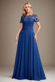 A-line Scoop Appliques Lace Floor-Length Mother of the Bride Dress