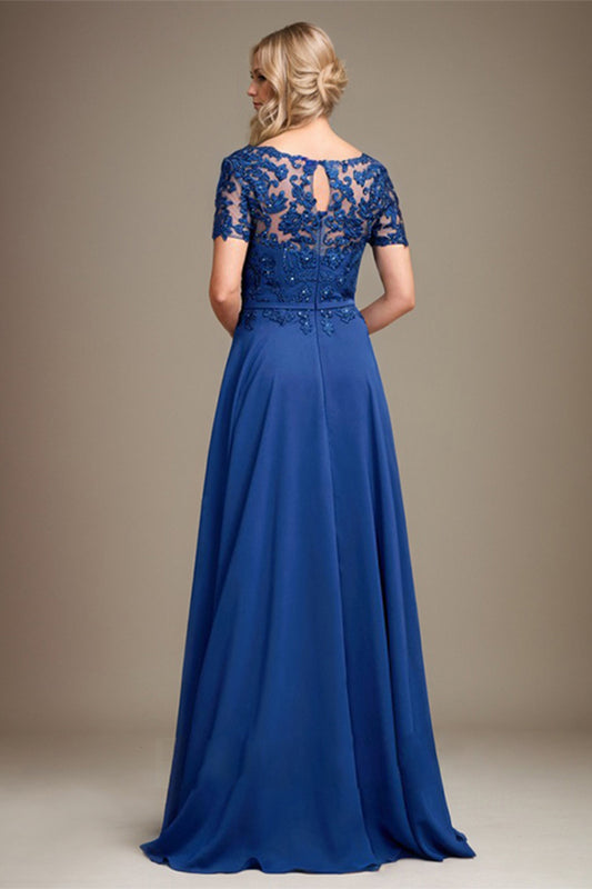 A-line Scoop Appliques Lace Floor-Length Mother of the Bride Dress