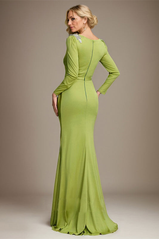 Green Sheath/Column Jersey Ruched Scoop Floor-Length Mother of the Bride Dress