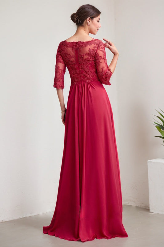 Red A-Line/Princess Chiffon Lace V-Neck Floor-Length Mother of the Bride Dress With Applique Beadings