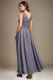 Grey A-Line/Princess Chiffon V-Neck Sleeveless Ankle-Length Mother of the Bride Dress With Applique Sequins