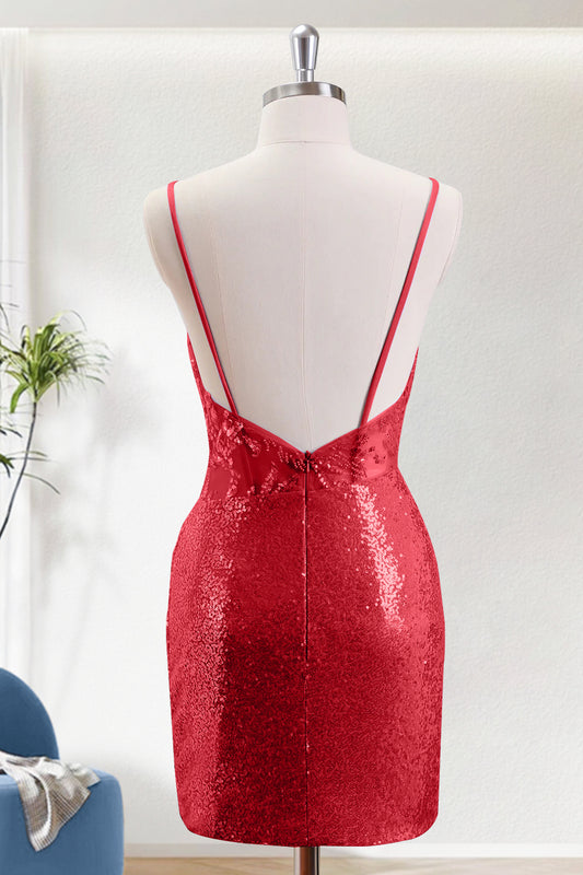 Red Mermaid Spaghetti Strap Sparkly Corset Homecoming Dress