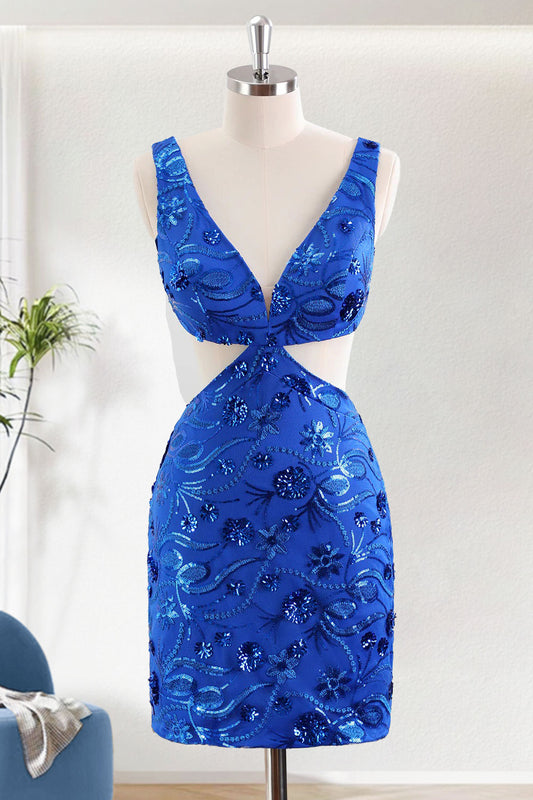 Royal Blue Bodycon V-Neck Short Homecoming Dress