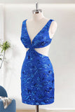 Royal Blue Bodycon V-Neck Short Homecoming Dress