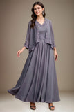 Grey A-Line/Princess Chiffon V-Neck Sleeveless Ankle-Length Mother of the Bride Dress With Applique Sequins