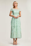 A-Line/Princess Tulle Lace Scoop Tea-Length Mother of the Bride Dresses