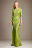 Green Sheath/Column Jersey Ruched Scoop Floor-Length Mother of the Bride Dress