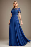 A-line Scoop Appliques Lace Floor-Length Mother of the Bride Dress