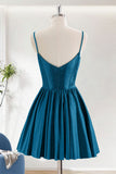 Teal A-Line Spaghetti Straps Corset Homecoming Dress with Pleated