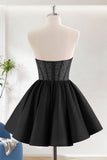 Black A Line Strapless Corset Homecoming Dress with Beading