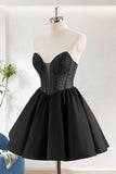 Black A Line Strapless Corset Homecoming Dress with Beading