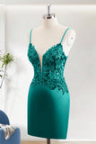 Sparkly Spaghetti Strap Sparkly Green Tight Homecoming Dress with Beading