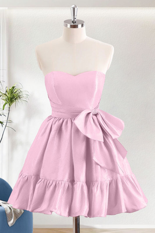 Light Pink A-Line Strapless Short Homecoming Dress With Ruffles