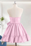 Light Pink A-Line Strapless Short Homecoming Dress With Ruffles