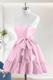 Light Pink A-Line Strapless Short Homecoming Dress With Ruffles