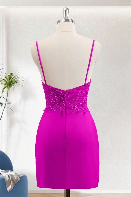 Hot Pink Bodycon Spaghetti Straps Short Homecoming Dress