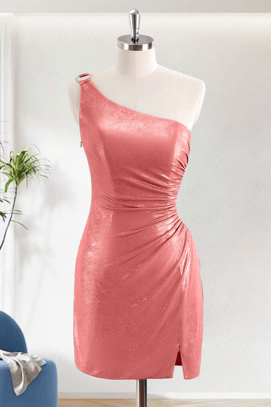 Fuchsia Bodycon One Shoulder Short Homecoming Dress