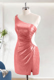 Fuchsia Bodycon One Shoulder Short Homecoming Dress