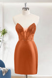 Orange Bodycon Sweetheart Short Homecoming Dress With Beadings