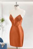 Orange Bodycon Sweetheart Short Homecoming Dress With Beadings