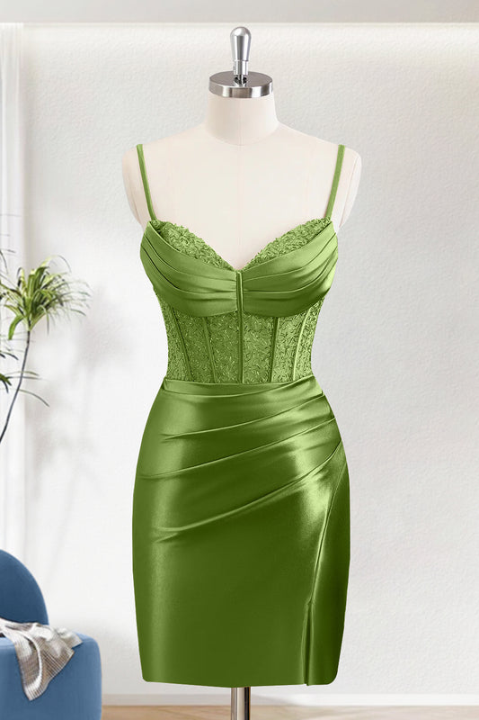 Green Bodycon Spaghetti Straps Short Corset Homecoming Dress