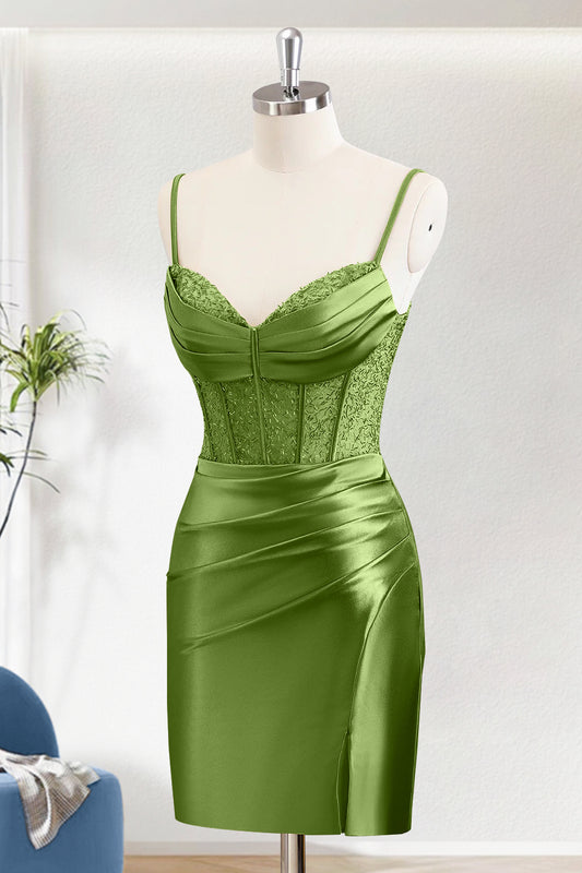 Green Bodycon Spaghetti Straps Short Corset Homecoming Dress