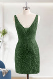 Dark Green Sequins Bodycon V-Neck Short Homecoming Dress