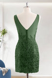 Dark Green Sequins Bodycon V-Neck Short Homecoming Dress