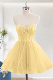 Yellow A-Line Sweetheart Short Corset Homecoming Dress With Sequins