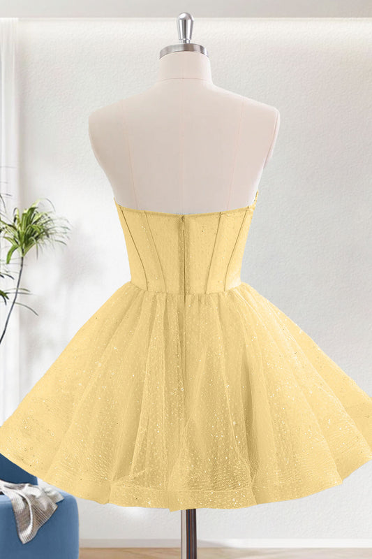 Yellow A-Line Sweetheart Short Corset Homecoming Dress With Sequins