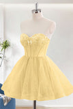 Yellow A-Line Sweetheart Short Corset Homecoming Dress With Sequins