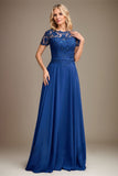 A-line Scoop Appliques Lace Floor-Length Mother of the Bride Dress