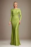 Green Sheath/Column Jersey Ruched Scoop Floor-Length Mother of the Bride Dress