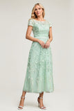 A-Line/Princess Tulle Lace Scoop Tea-Length Mother of the Bride Dresses