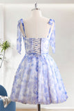 Blue A-Line Spaghetti Straps Short Homecoming Dress With Ruffles