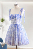 Blue A-Line Spaghetti Straps Short Homecoming Dress With Ruffles